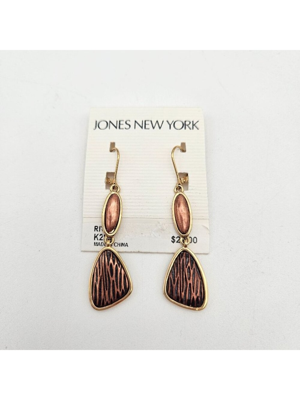 Jones New York Y2K Gold Tone Copper Dangle Earrings New on Card